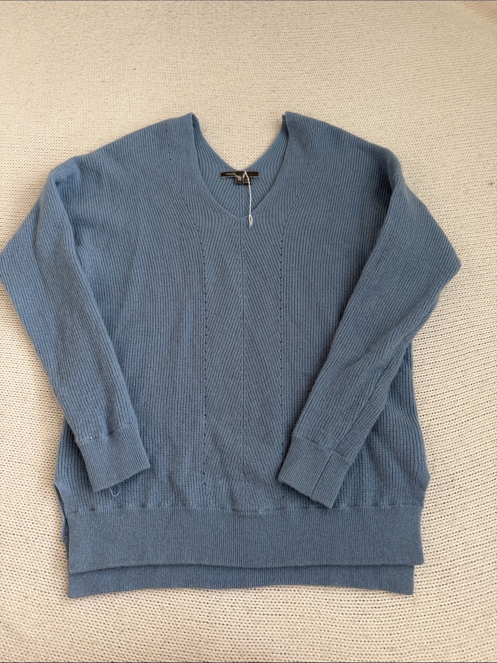 Vince 100% Cotton V Neck Sweater Blue/Gray Size XS